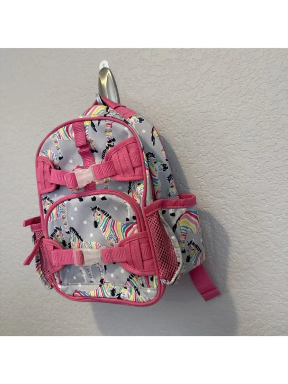 Pottery Barn Kids Mackenzie Mini Backpack Toddlers Gray Pink Zebra Rainbow